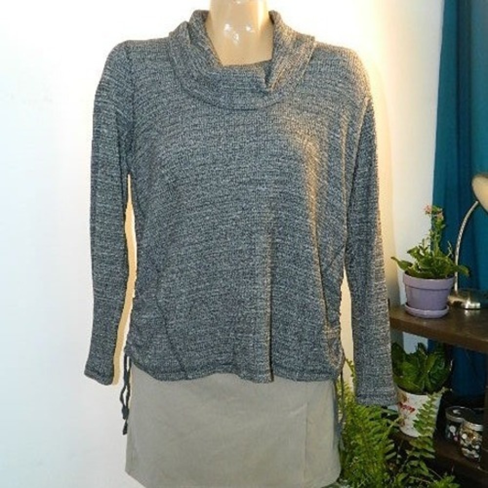 J. Jill Cowl Neck Sweater Womens Medium Petite Grey Marled Side Cinched Tie Top
